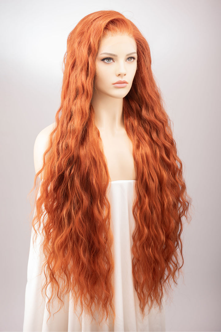 Orange Ginger Long Wavy Lace Front Wig Rohan