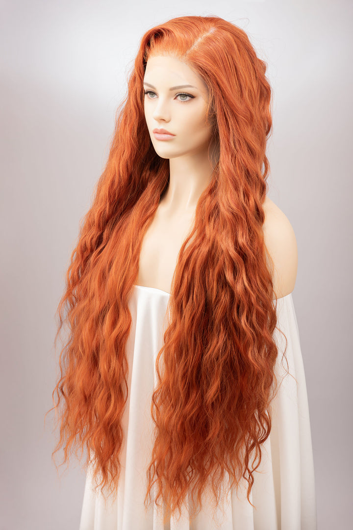 Orange Ginger Long Wavy Lace Front Wig Rohan