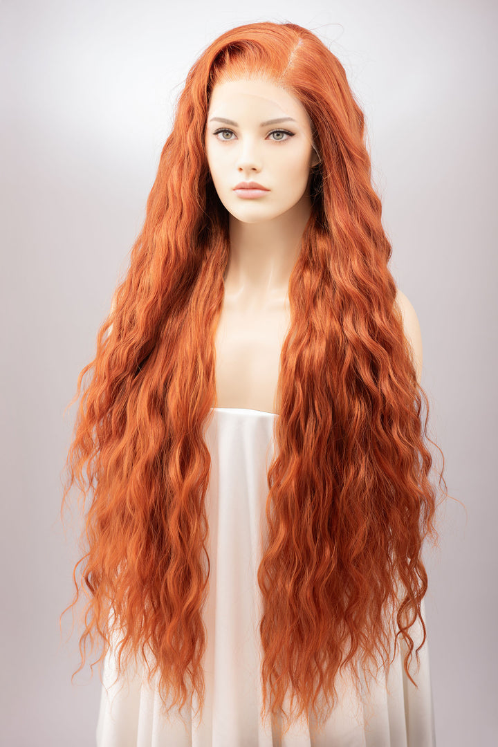 Orange Ginger Long Wavy Lace Front Wig Rohan