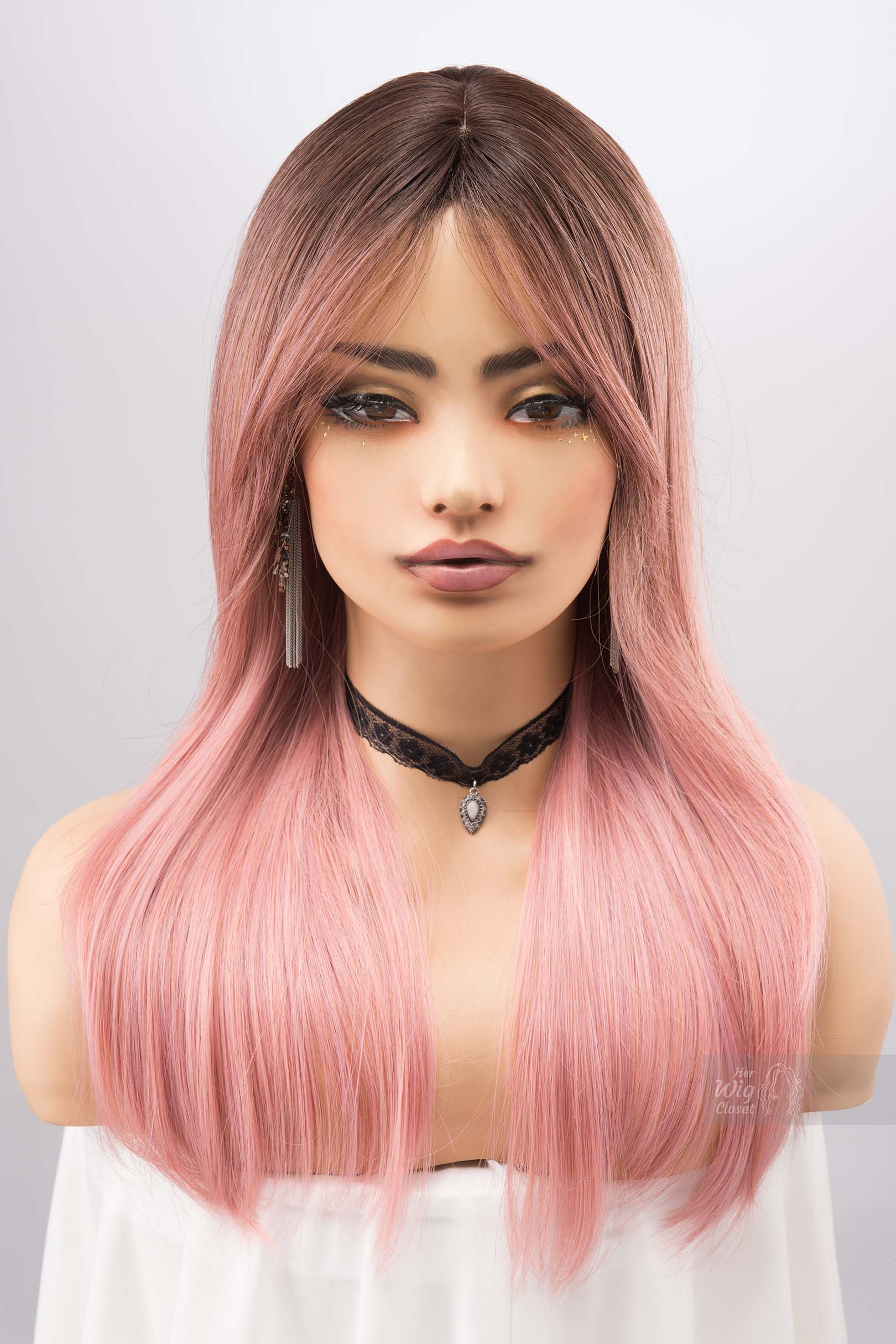 Sakura Pink Ombre Pastel Pink Wig with Side Bangs Rosina – Her Wig