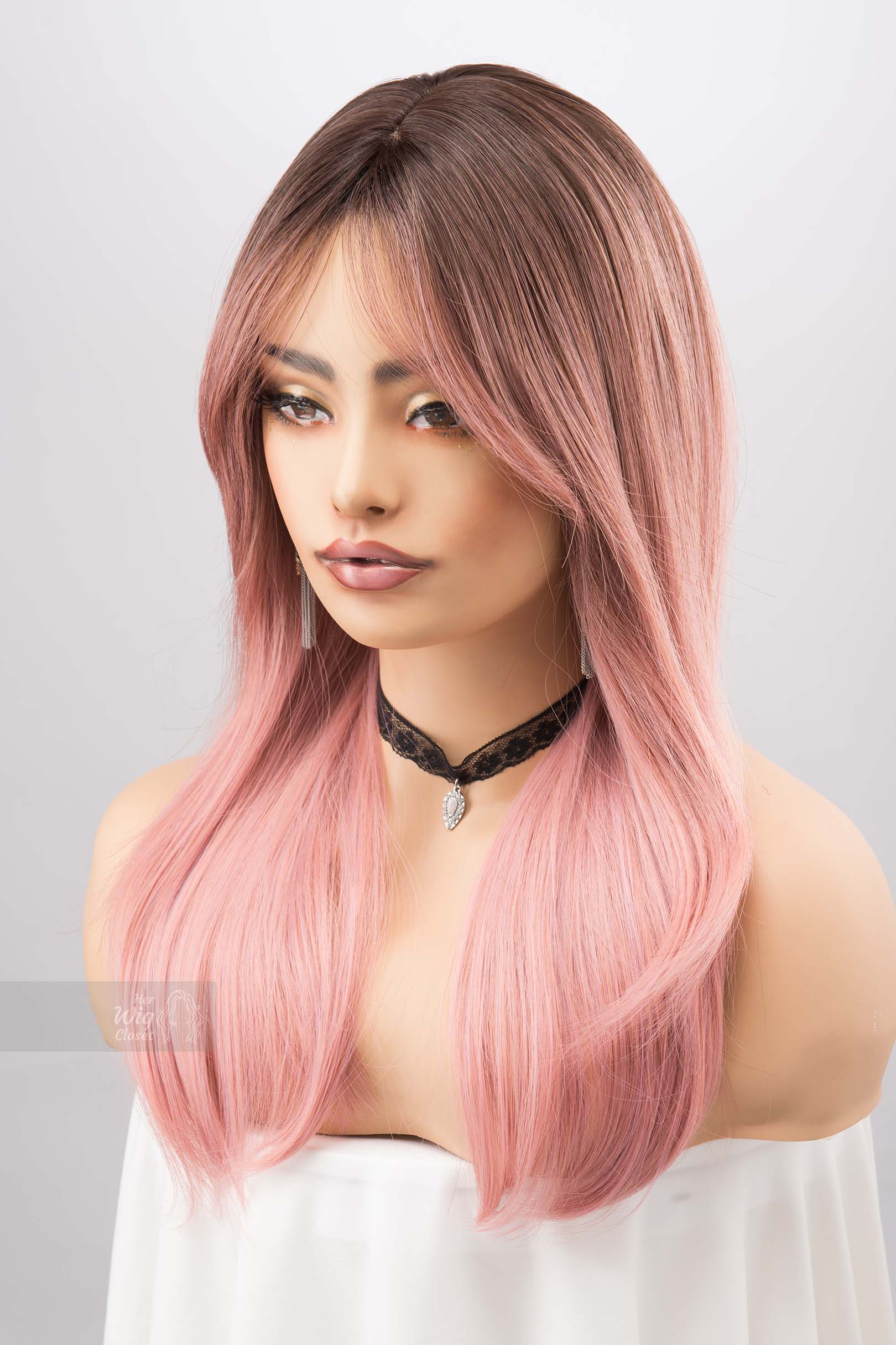 Sakura Pink Ombre Pastel Pink Wig with Side Bangs Rosina – Her Wig