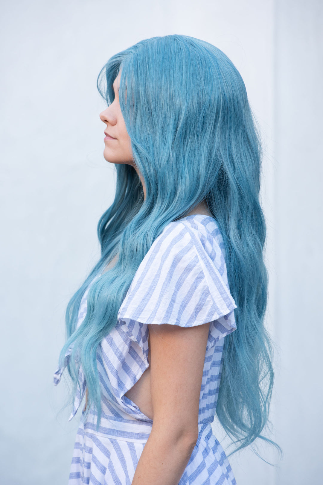 Pastel Blue Ash Blue Turquoise Blue Wig Long Wavy Middle Part Lace Wig Selena