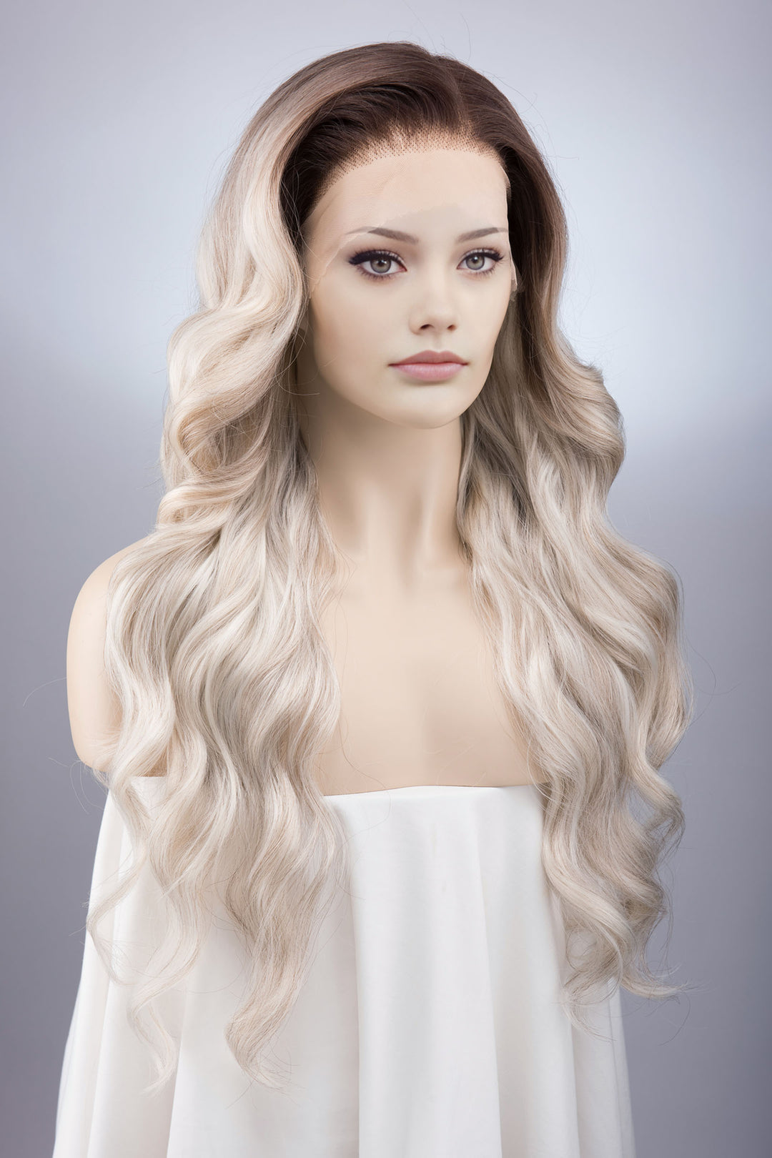 Dark Roots Silver Ombre Wavy Large Lace Front Wig Fourth Wing Cosplay Sorrengail