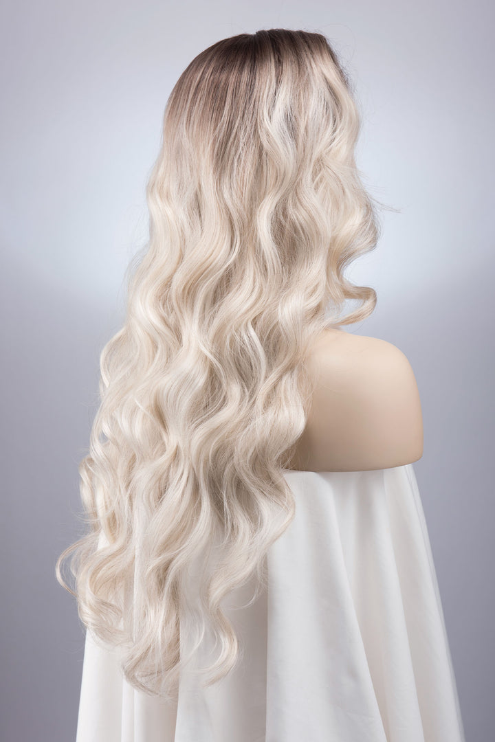 Dark Roots Silver Ombre Wavy Large Lace Front Wig Fourth Wing Cosplay Sorrengail