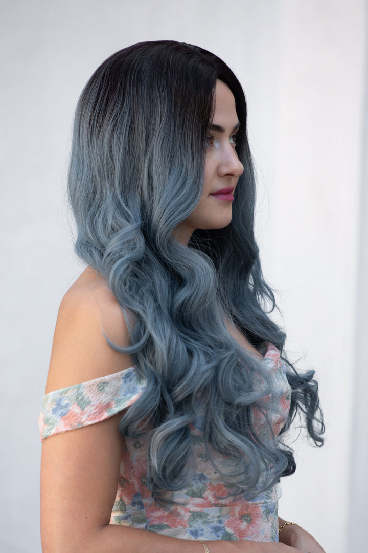 Ash Blue Ombre Wavy Synthetic Wig Viorel