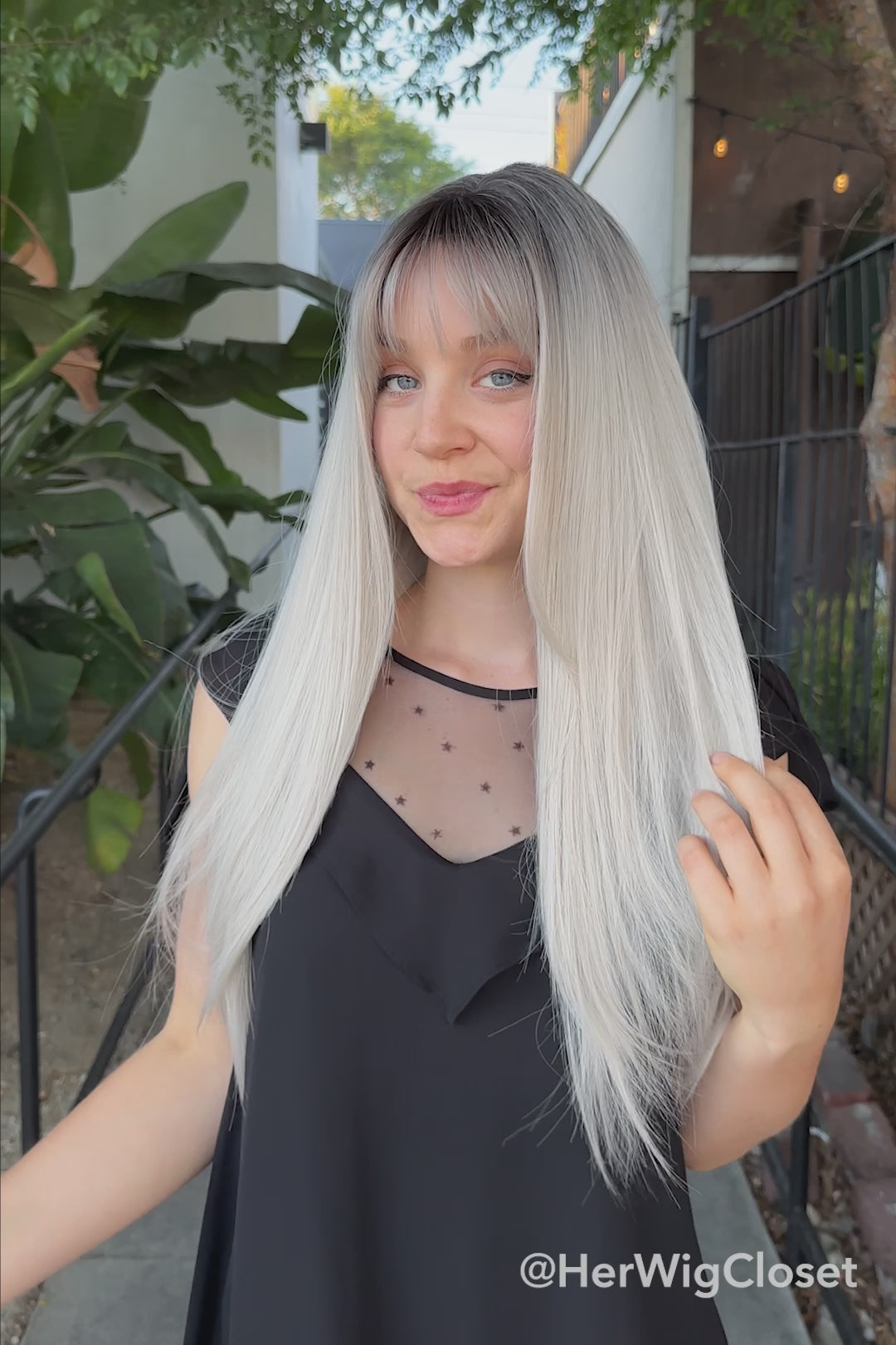 ASH SILVER OMBRE WIG WITH BANGS LONG STRAIGHT SYNTHETIC WIG OPAL