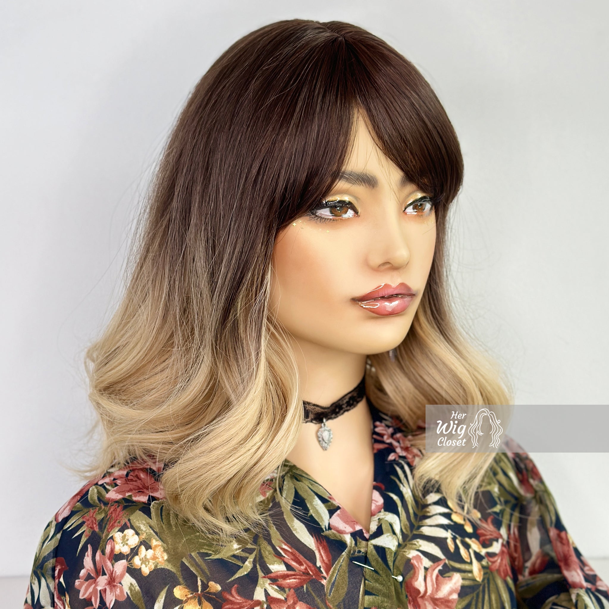 Dark Roots Ash Blonde Ombre Wig with Bangs Brooke Her Wig Closet