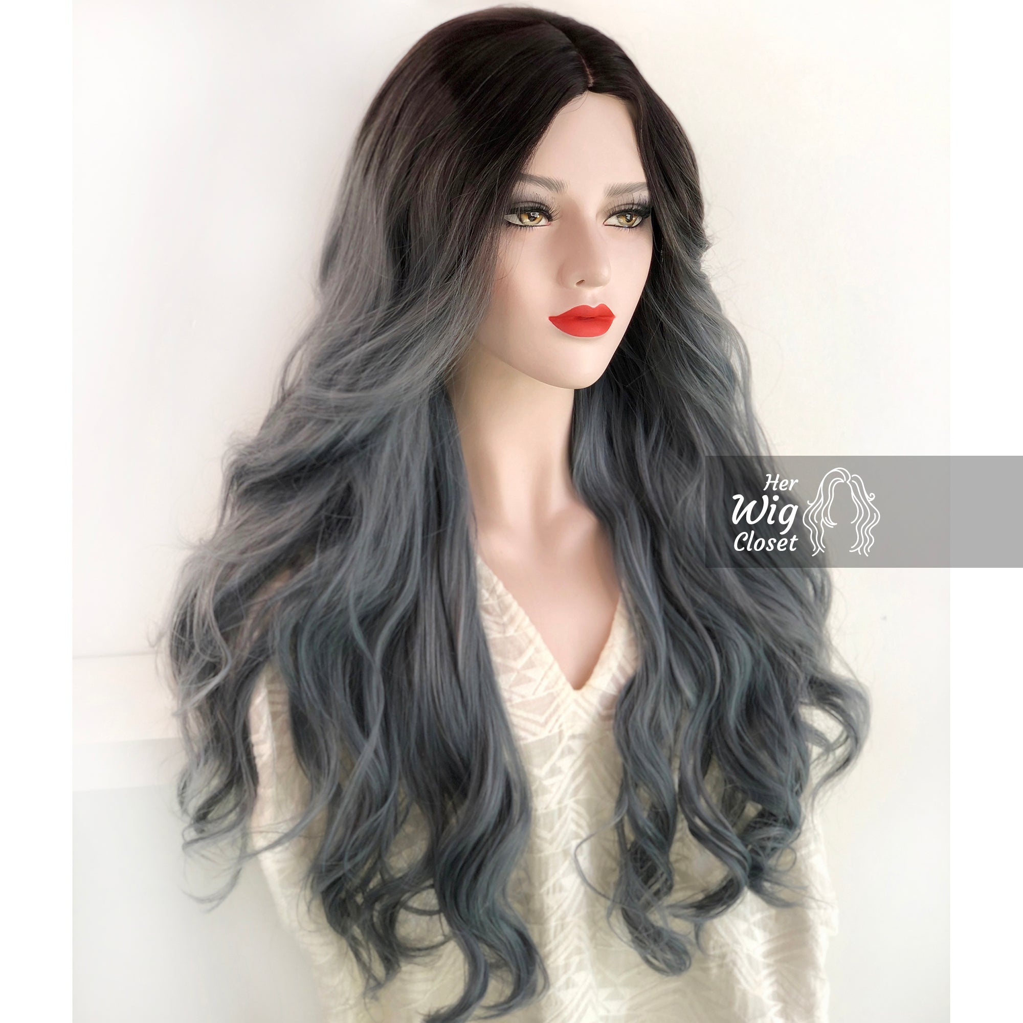 Ashy Blue Ombre Lace Front Wavy Wig Viorel Her Wig Closet